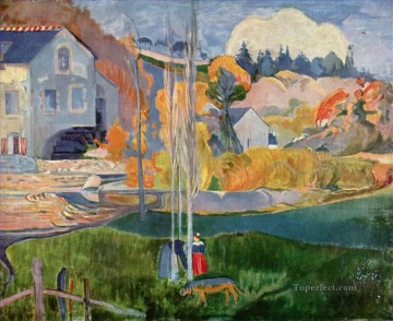 Paisaje bretón El Moulin David Postimpresionismo Primitivismo Paul Gauguin Pinturas al óleo
